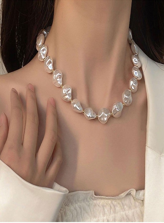 Decixde Pearl Choker Necklace for Women - Baroque, Irregular, White Pearl Beaded Necklace - 38cm + 5cm Extension Chain - Wedding, Birthday Jewelry Gifts - Image 3